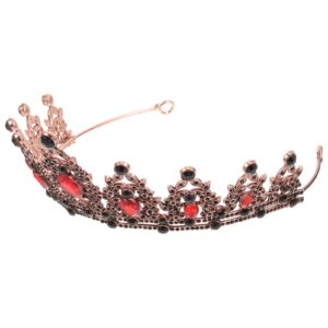 Lurrose Baroque Bride Crowns Black Rhinestones Gothic Chic Tiaras Vintage Crystal Queen Princess Crown Headpieces Headband for Wedding Prom Halloween Pageant (Red)