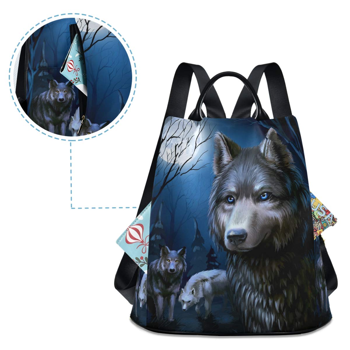 ALAZA Dark Night Wolf and Full Moon Backpack for Daily Shopping Travel