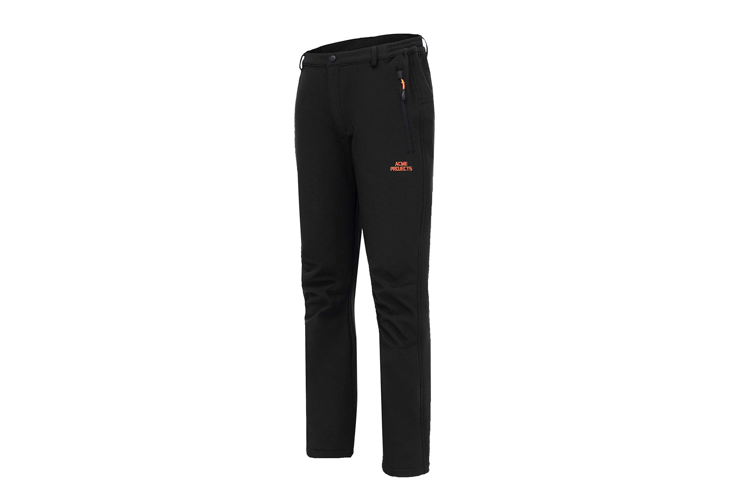 Acmelogy Fleece Lined Softshell Pants Skiing, Snowboarding, Hiking, 100% Waterproof, Breathable, 8000mm/3000gm (Men's, XX-Large, Black)