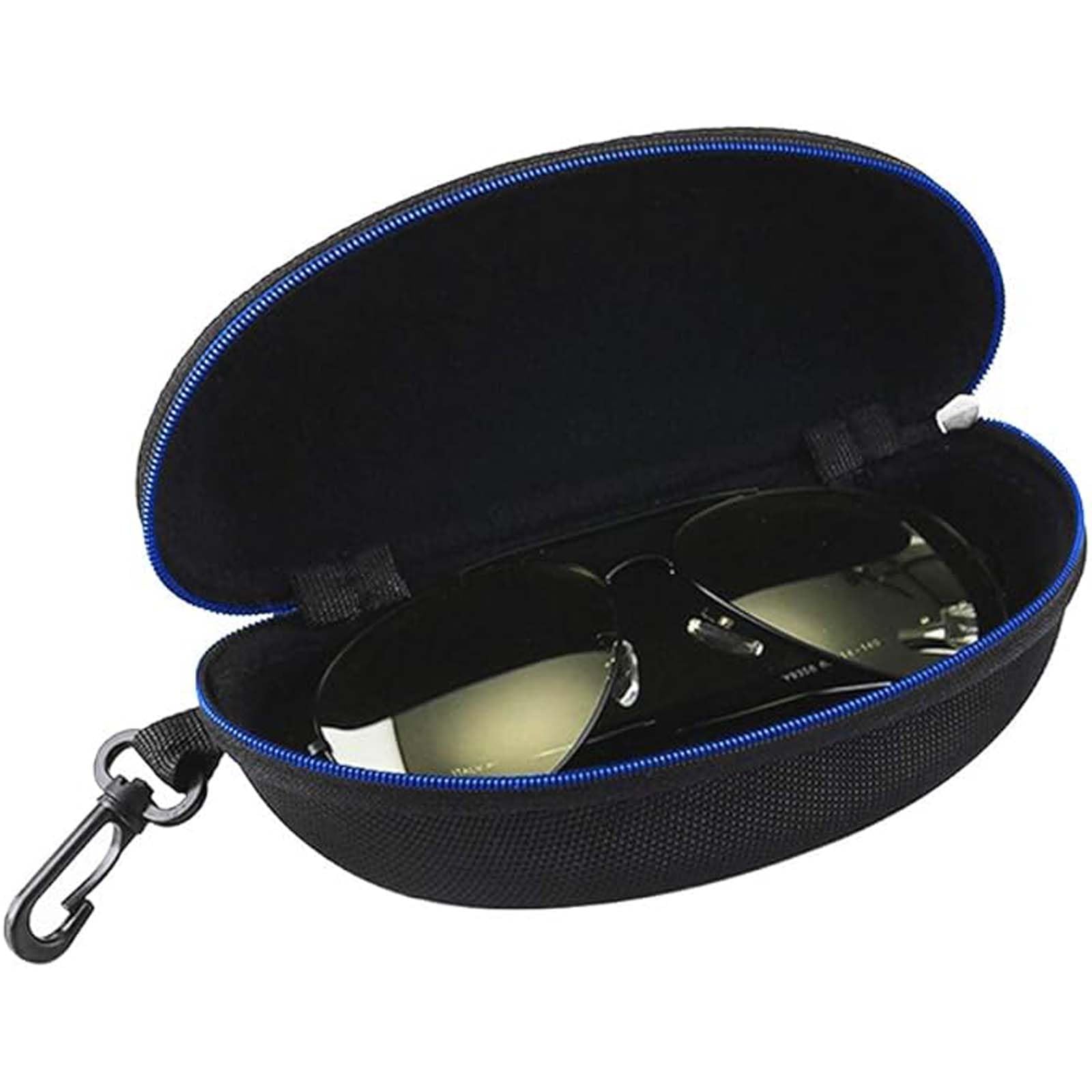 alladaga 3 Pack Zipper Shell Eyeglasses and Sunglasses Case with Plastic Carabiner Hook (Blue)