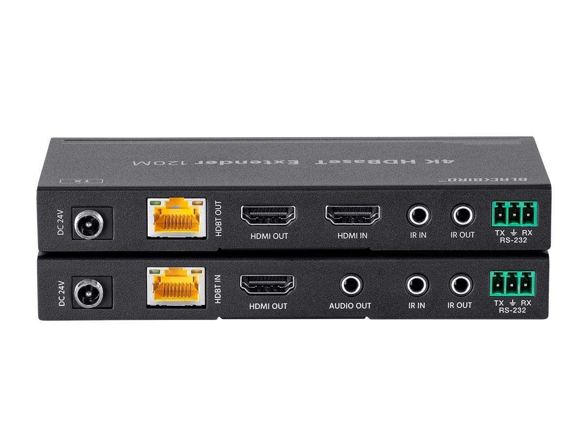 Monoprice 4K Pro HDBaseT Extender Kit - 120 Meters (394 Feet) HDR, 18Gbps, 4K@60Hz, YCbCr 4:4:4, HDCP 2.2, PoC, RS-232, HDMI Loop Out and Bidirectional IR - Blackbird Series