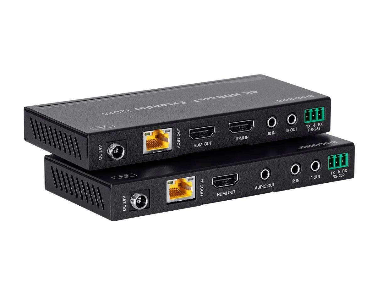 Monoprice 4K Pro HDBaseT Extender Kit - 120 Meters (394 Feet) HDR, 18Gbps, 4K@60Hz, YCbCr 4:4:4, HDCP 2.2, PoC, RS-232, HDMI Loop Out and Bidirectional IR - Blackbird Series