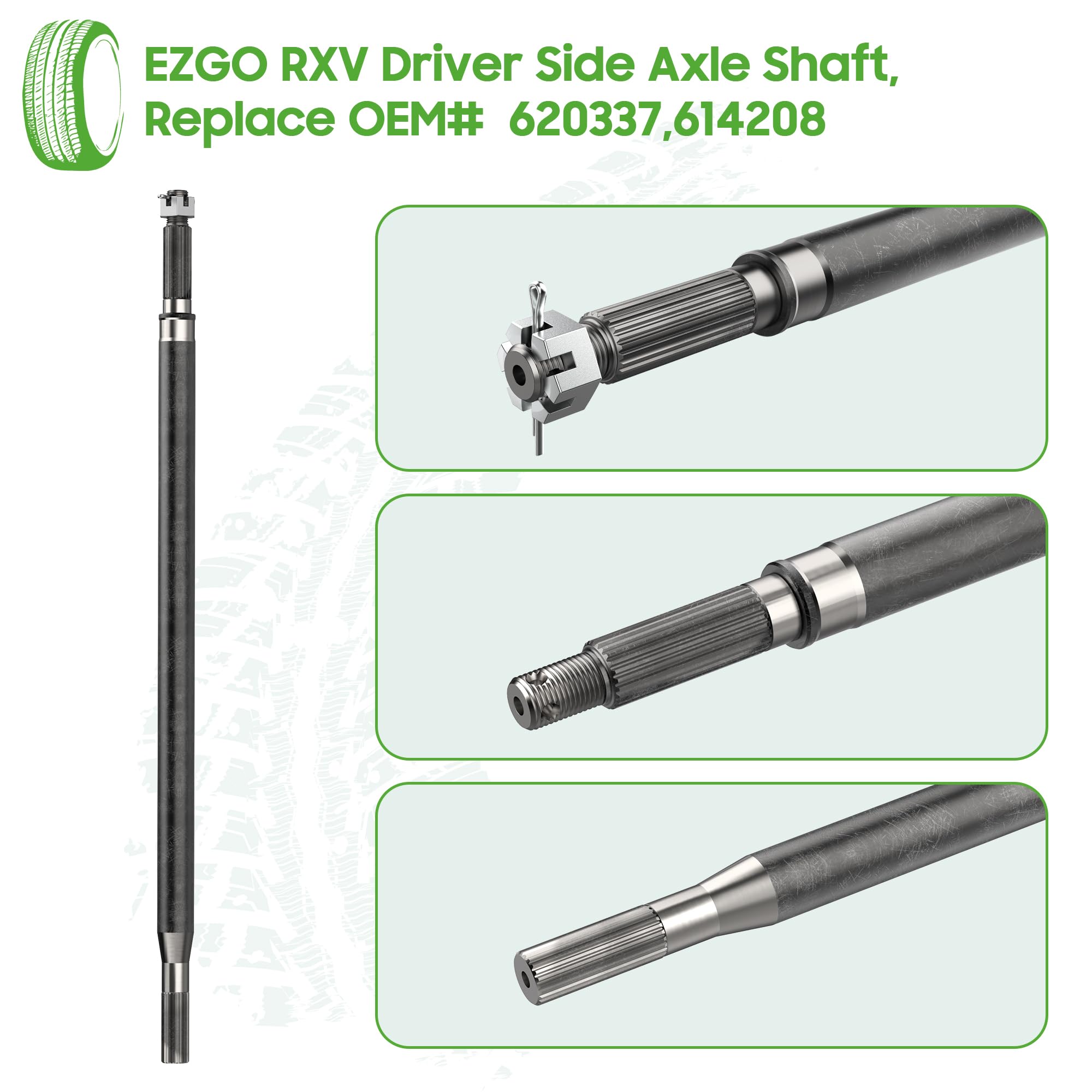 10L0L Golf Cart Driver Side Rear Spline Axle Shaft Fits EZGO RXV Electric 2008 UP, 24.5" Long,Replaces OEM 620337, 614208