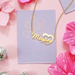 Q&Locket Personalized Name Necklace with Heart 18K Gold Plated Nameplate Necklace Custom Name Necklace for Womens Men