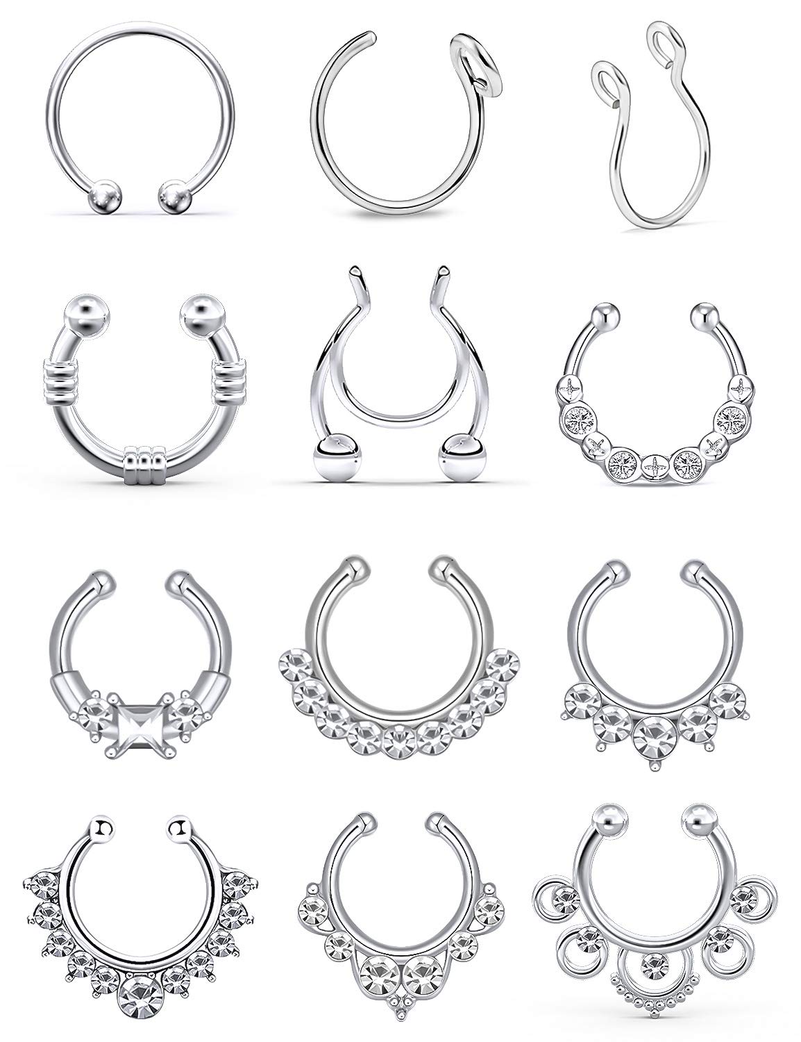 Jenxnjsjo Fake Septum Piercing Rings Non Pierced Faux Piercings Jewelry for Women Men Round Sun Stainless Steel Clip On Fakes Septums Nose Ring Hoop Cuffs