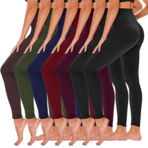 tnnzeet 7 pack leggings for women - black high waisted yoga pants with pockets fleece lined leggings women