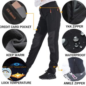 Postropaky Womens Outdoor Snow Ski Pants Waterproof Hiking Insulated Softshell Pants Snowboard Zipper Bottom Leg(Black10S)