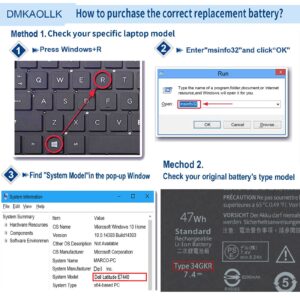 DMKAOLLK E7440 Laptop Battery for Dell Latitude 14 7000 E7440 E7450 E7420 Series PFXCR 34GKR F38HT G95J5 3RNFD G0G2M T19VW 909H5 0909H5 451-BBFT 451-BBFV 451-BBFY E225846 Notebook Battery