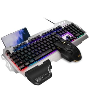 wired keyboard and mouse combo - rainbow keyboard ergonomic mechanical feeling colorful led light up keyboard mouse