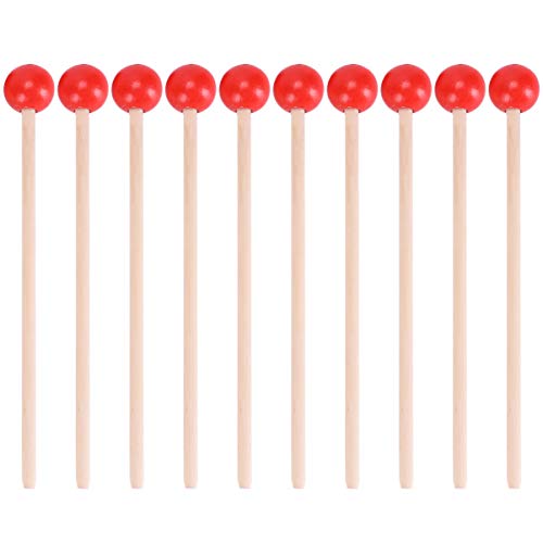 12pcs drum sticks Rubber Mallet Percussion Sticks with Wood Handle Round Head Mallet Music Accessories for Children wooden hammer Kids kids mallets (Red)