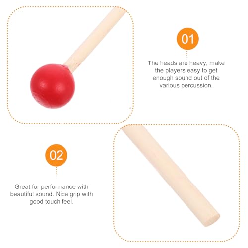 12pcs drum sticks Rubber Mallet Percussion Sticks with Wood Handle Round Head Mallet Music Accessories for Children wooden hammer Kids kids mallets (Red)