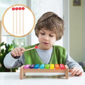 12pcs drum sticks Rubber Mallet Percussion Sticks with Wood Handle Round Head Mallet Music Accessories for Children wooden hammer Kids kids mallets (Red)