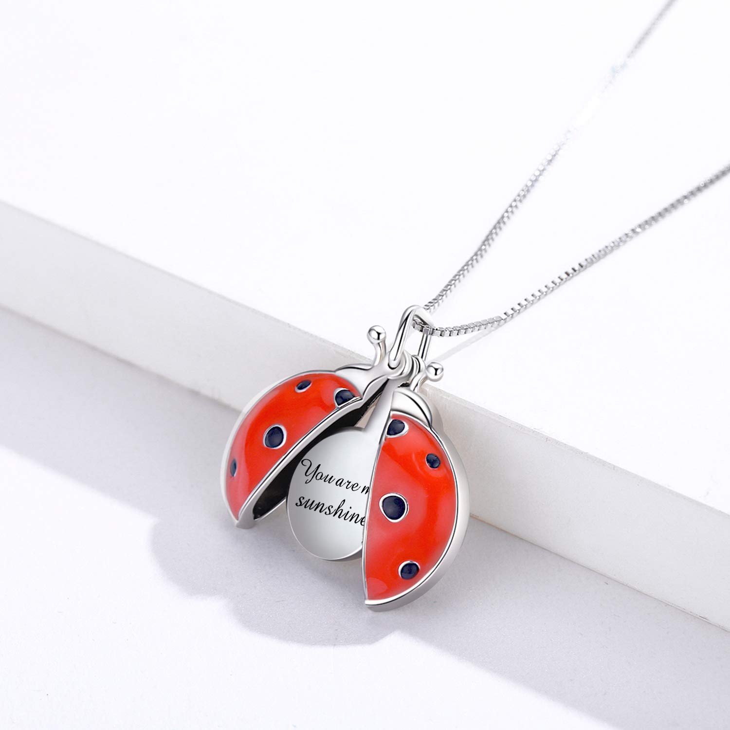 JUSTKIDSTOY Ladybug Necklace 925 Sterling Silver Locket Necklace Ladybug Jewelry Gifts for Women Gifts