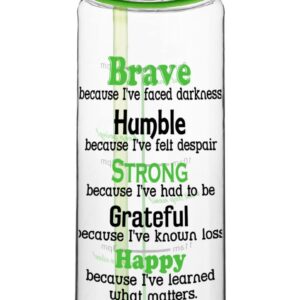 Fight Like a Girl Brave SlimKim 30 oz Motivational Water Bottle with Time Marker & Straw for Lymphoma, Lyme Disease Awareness - Reusable Clear Water Bottle for Workout, Gym, Travel - Lime Green