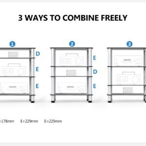 FITUEYES 4-Tier Media Stand Audio/Video Component Cabinet with Glass Shelf for/Apple Tv/Xbox One/ps4 Panda Silver Color