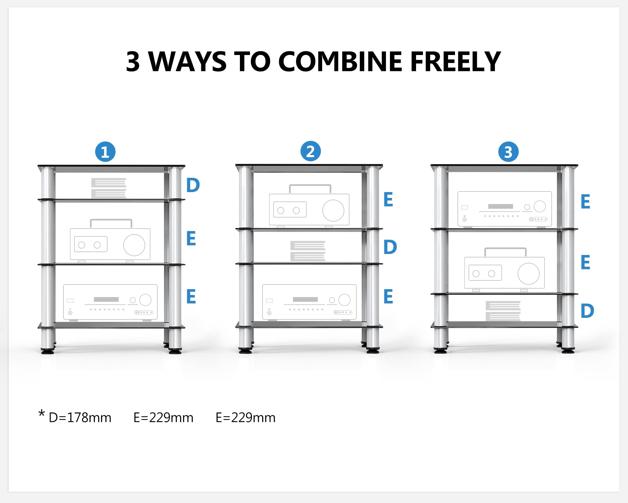 FITUEYES 4-Tier Media Stand Audio/Video Component Cabinet with Glass Shelf for/Apple Tv/Xbox One/ps4 Panda Silver Color