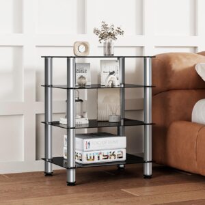 FITUEYES 4-Tier Media Stand Audio/Video Component Cabinet with Glass Shelf for/Apple Tv/Xbox One/ps4 Panda Silver Color