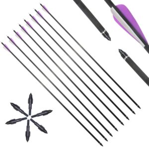 huntingdoor archery carbon arrows 31'' targeting arrows 350 spine with removable tips for recurve bow compound bow longbow hunting shooting practice