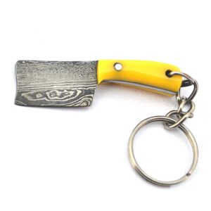 damascus steel custom handmade key chain knife with resin handle