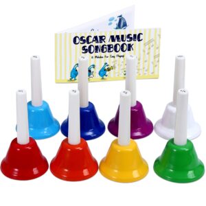 MINIARTIS Hand Bells for Kids | Educational Music Toys for Toddlers 8 Notes Colorful Handbells Set | Kids Musical Instrument with 15 Songbook | Great Birthday Gift for Children