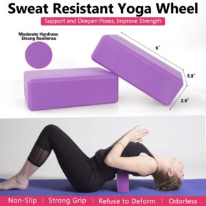 Yoga Wheel Set (11-in-1),Yoga Wheel Back Wheel for Back Pain, Yoga Blocks 2 Pack with Strap, Resistance Bands,Yoga Wheel Bag, Perfect Yoga Accessory for Stretching and Improving Backbends (Purple)