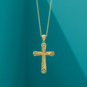 Ross-Simons 14kt Yellow Gold Openwork Cross Pendant Necklace. 18 inches