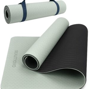 Yoga Mat with Strap, 1/3 Inch Extra Thick Yoga Mat Double-sided Non Slip, Professional TPE Yoga Mats for Women Men, Workout Mat for Yoga, Pilates and Floor Exercises