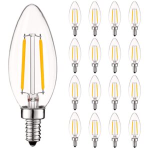 LUXRITE 4W Vintage Candelabra LED Bulbs Dimmable, 400 Lumens, 5000K Bright White, LED Chandelier Light Bulbs 40W Equivalent, Clear Glass, Filament LED Candle Bulb, UL Listed, E12 Base (16 Pack)