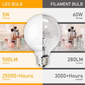 winshine G25 LED Globe Light Bulbs for Bathroom, 60 watt Equivalent Vanity Light Bulbs E26 Base 2700K Warm White CRI85+ Ideal for Makeup Mirror, Bathroom, Bedroom,Dressing Room NO-Dimmable 4 Pack