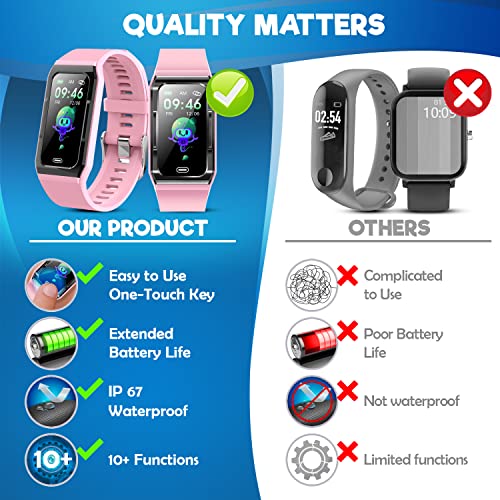 Inspiratek Kids Fitness Tracker for Girls and Boys Age 5-16 (5 Color)- Waterproof Fitness Watch for Kids with Heart Rate Monitor, Sleep Monitor, Calorie Counter and More - Kids Activity Tracker (Pink)