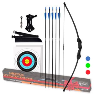 keshes archery recurve bow and arrow youthbow set - 44" beginner breakdown bows for outdoor practice – longbow kit with equipment for youth and kids