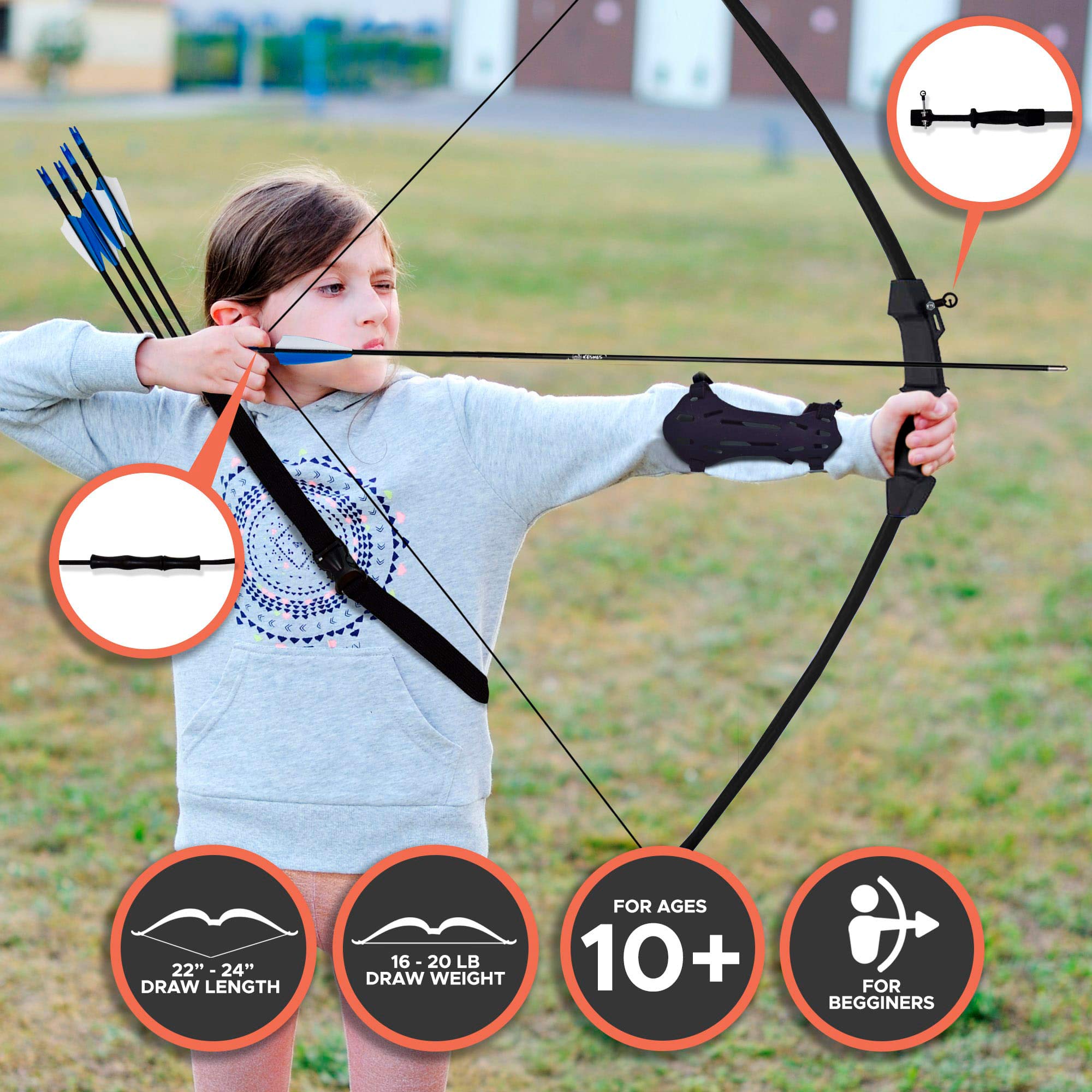 Keshes Archery Recurve Bow and Arrow Youthbow Set - 44" Beginner Breakdown Bows for Outdoor Practice – Longbow kit with Equipment for Youth and Kids