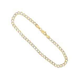 Real 10k Two Tone (Yellow & White) Gold Hollow Curb Cuban Link Anklet Beach Bracelet 3.5mm,10 Inch for Women