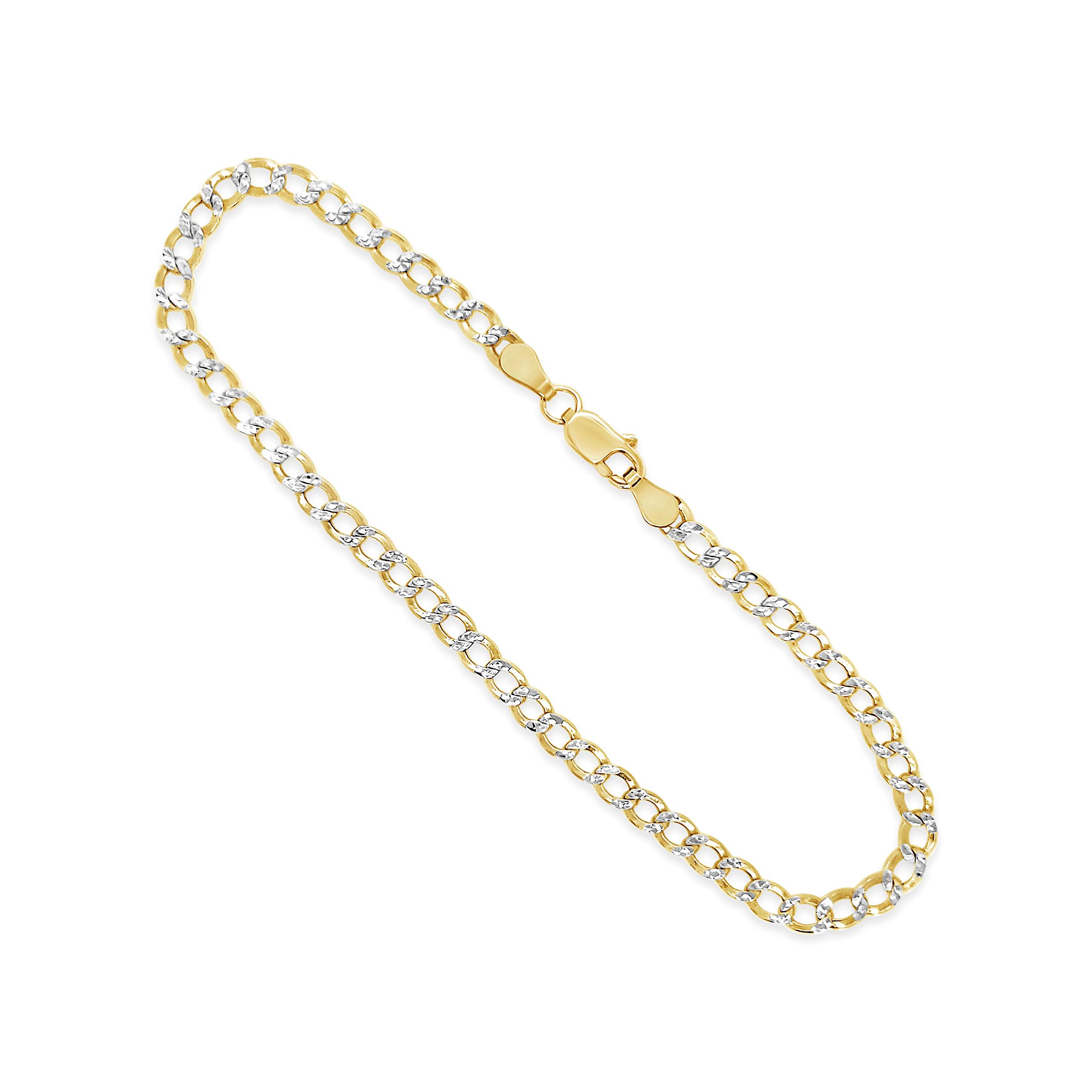 Real 10k Two Tone (Yellow & White) Gold Hollow Curb Cuban Link Anklet Beach Bracelet 3.5mm,10 Inch for Women