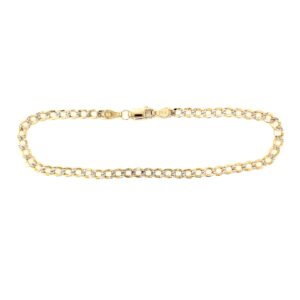 Real 10k Two Tone (Yellow & White) Gold Hollow Curb Cuban Link Anklet Beach Bracelet 3.5mm,10 Inch for Women