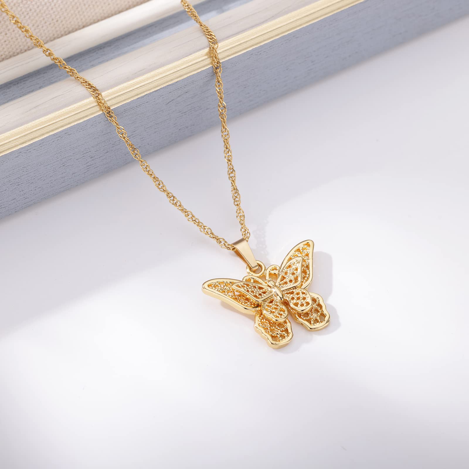 VAttract Butterfly Pendant Necklace Women Choker 18k Gold Plated Chain Jewelry for better hoping in the future 18 Inch as a gift for wife girlfriend (Gold)