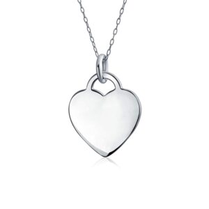 Tiny Minimalist Blank Plain Flat Heart Shape Initial Pendant Necklace For Teen For Women .925 Sterling Silver