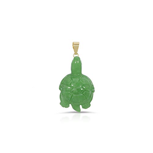 Regalia by Ulti Ramos Genunie Jade Hand Carved Turtle Pendant 14K (Green Jade)