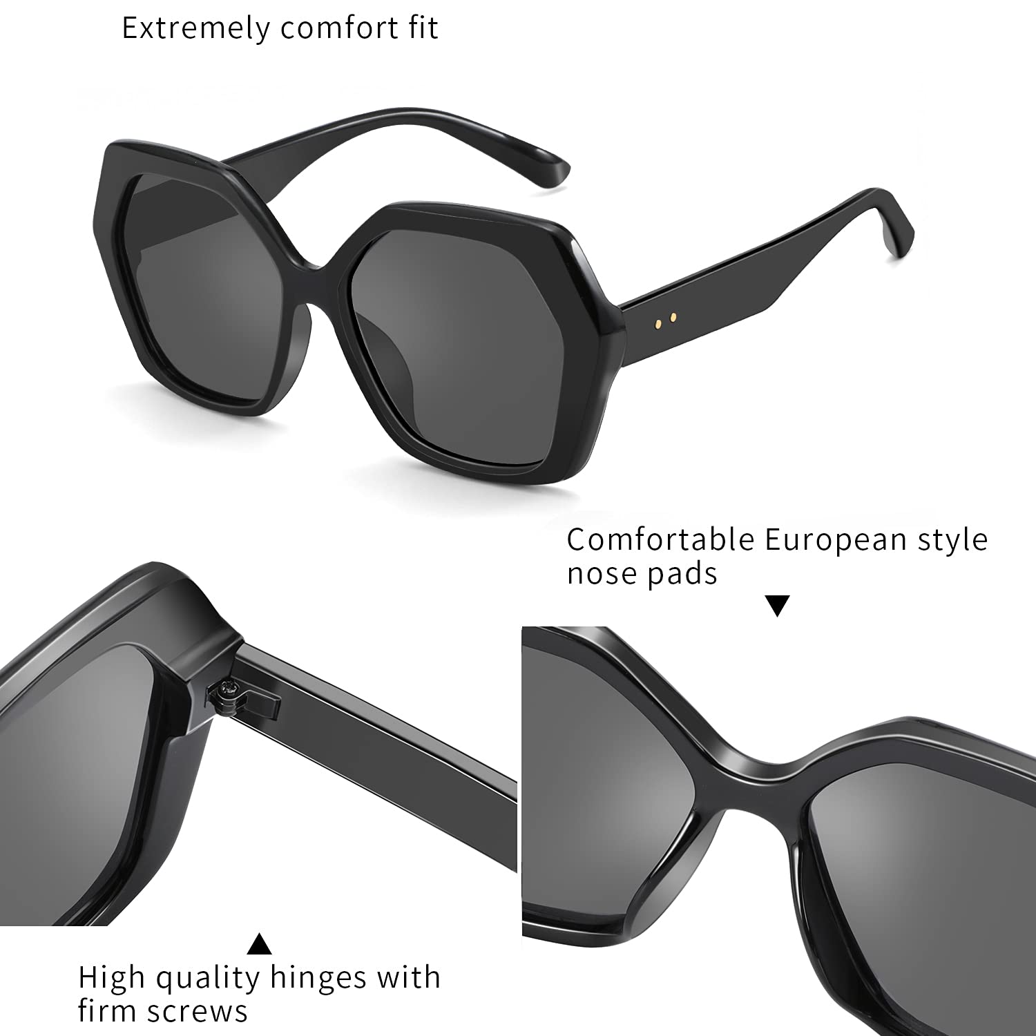 ZENOTTIC Retro Oversized Hexagonal Sunglasses for Women 100% UV400 Protection