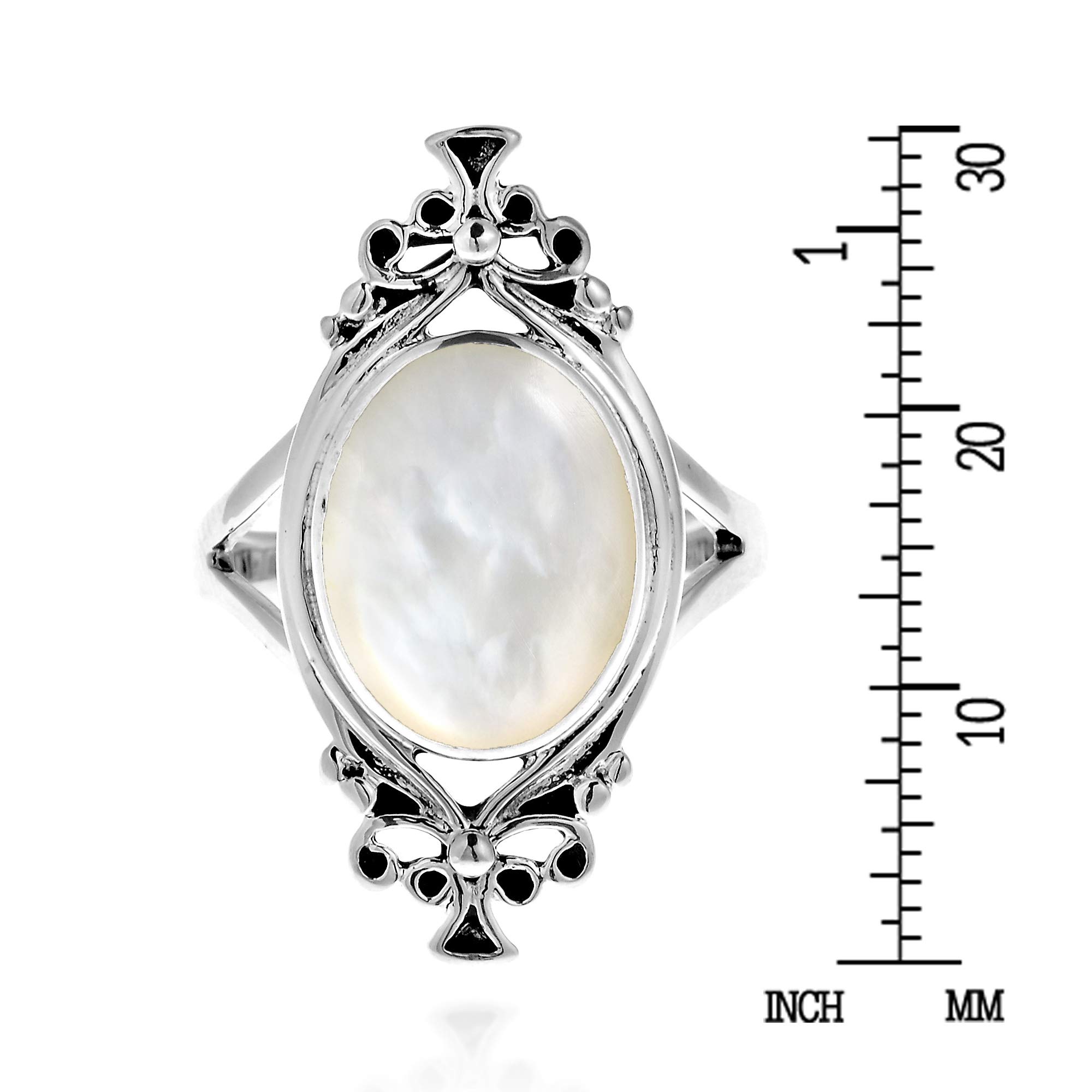 AeraVida White Mother of Pearl Vintage Style .925 Sterling Silver Ring