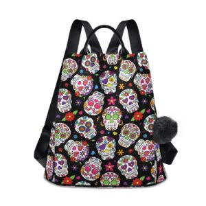 alaza day of the dead sugar skull halloween backpack purse for women anti theft fashion back pack shoulder bag