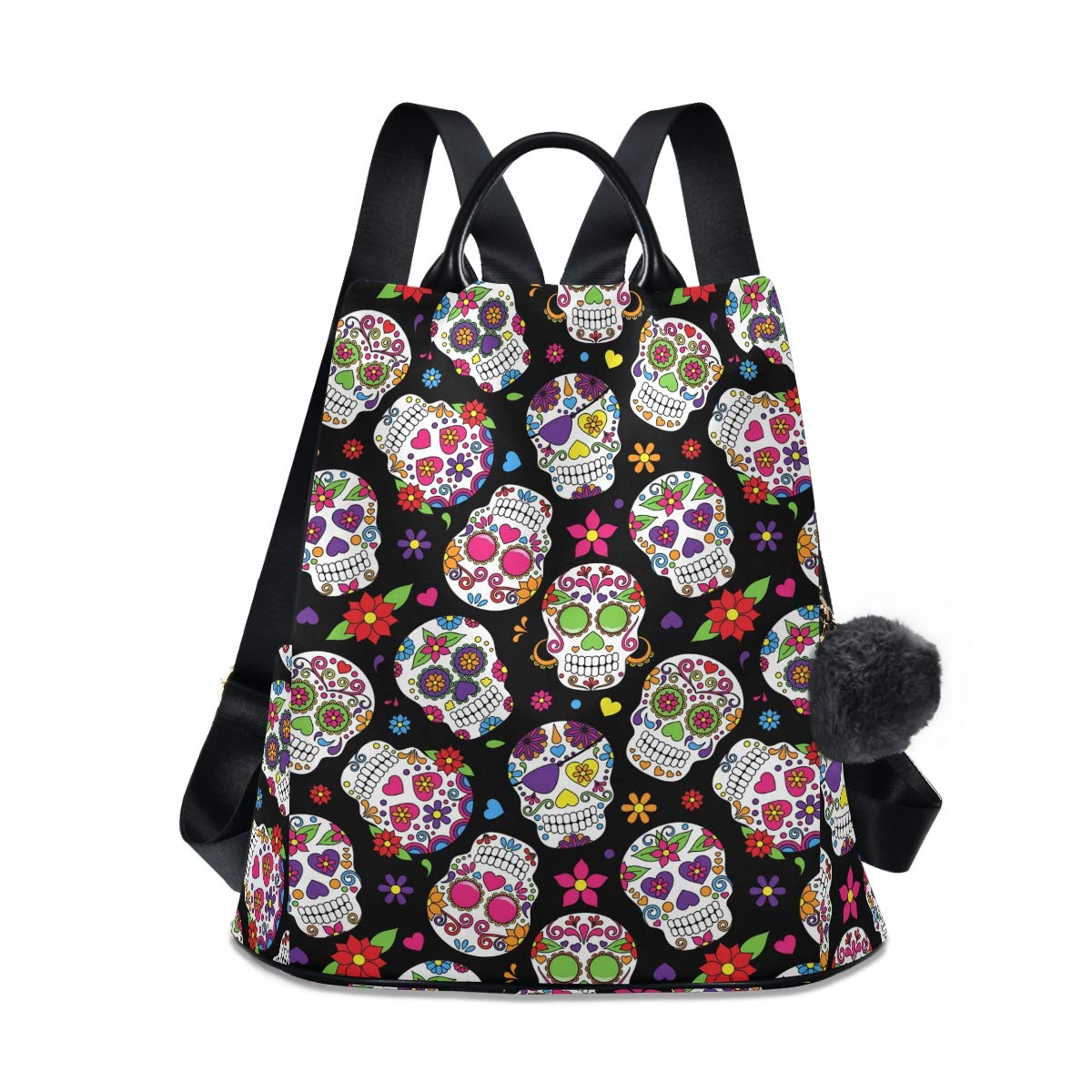 ALAZA Day of The Dead Sugar Skull Halloween Backpack Purse for Women Anti Theft Fashion Back Pack Shoulder Bag