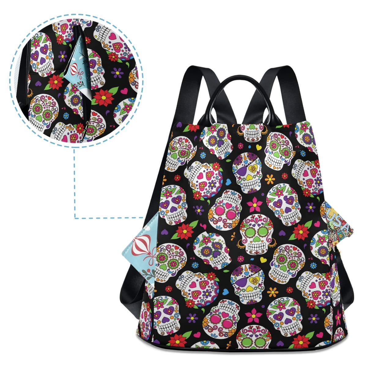 ALAZA Day of The Dead Sugar Skull Halloween Backpack Purse for Women Anti Theft Fashion Back Pack Shoulder Bag