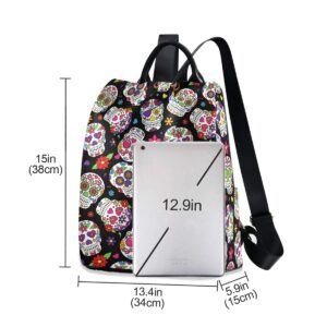 ALAZA Day of The Dead Sugar Skull Halloween Backpack Purse for Women Anti Theft Fashion Back Pack Shoulder Bag