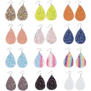 glamlily glitter teardrop earrings, 12 assorted designs (1.5 x 2.2 in, 12 pairs)