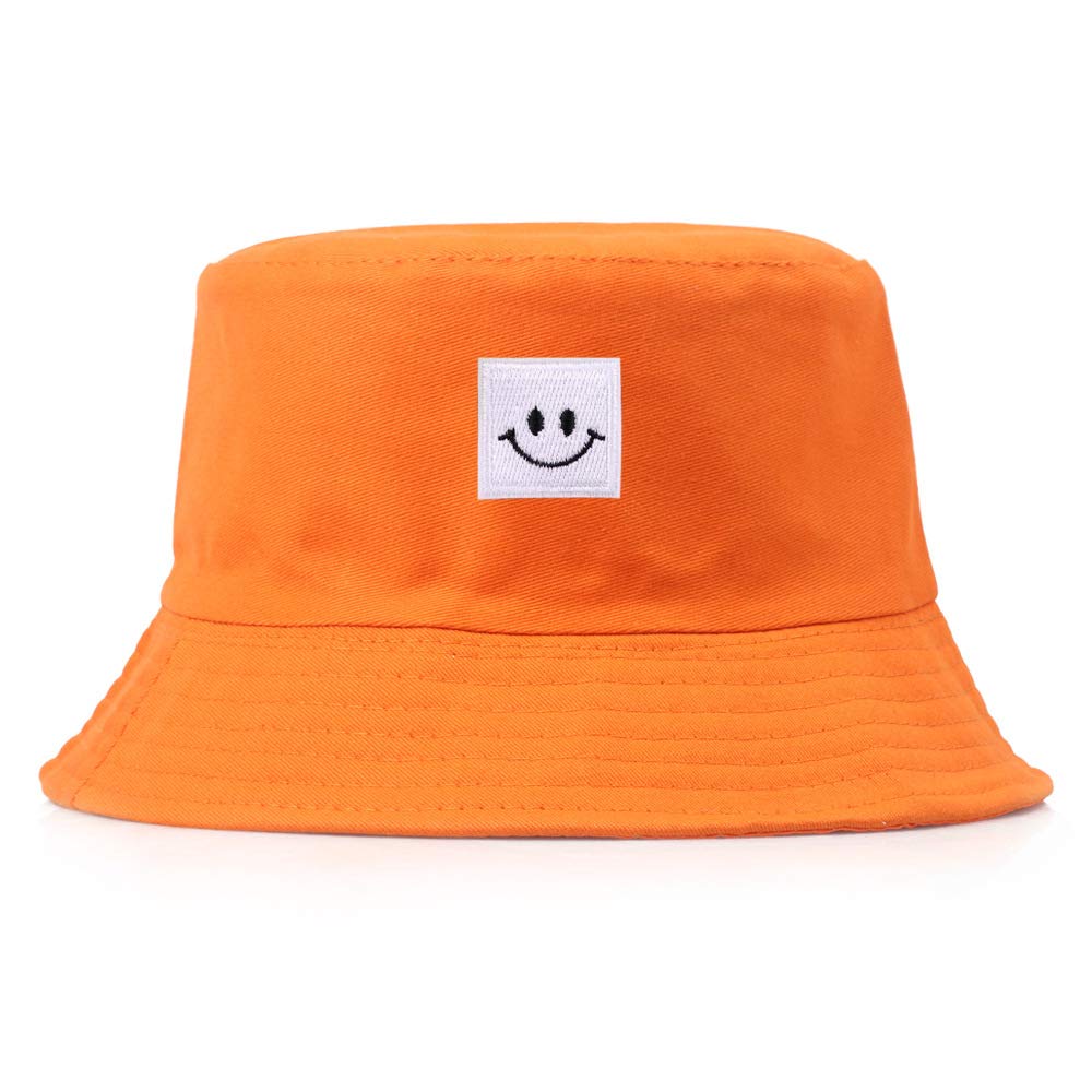 Ceoon Unisex Embroidered Smiling Face Bucket Hat Panama Cap Sun Prevent Hats (Orange)