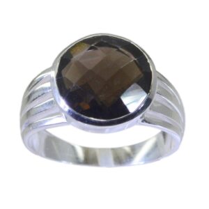 joyas plata natural gemstone round shape one stone cheker smoky quartz ring-925 sterling silver brown smoky quartz ring-january birth capricorn astrology natural gemstone ring srsquch-5009-11 us