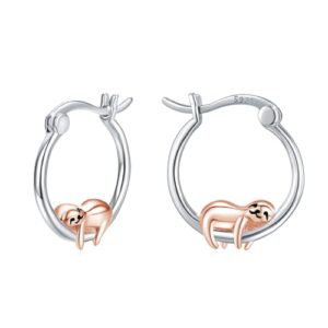 justkidstoy hypoallergenic sloth earrings for women girls sterling silver small cute earrings huggie hoop earrings for sensitive ears sloth jewelry graduation gifts for daughter