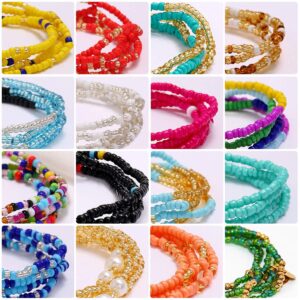 African Waist Beads for Women, 16Pack Colorful Belly Beads Plus Size Layered Body Chain Adjustbable Body Beads Waist Jewelry Stretching 33.5-39.37in