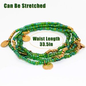 African Waist Beads for Women, 16Pack Colorful Belly Beads Plus Size Layered Body Chain Adjustbable Body Beads Waist Jewelry Stretching 33.5-39.37in